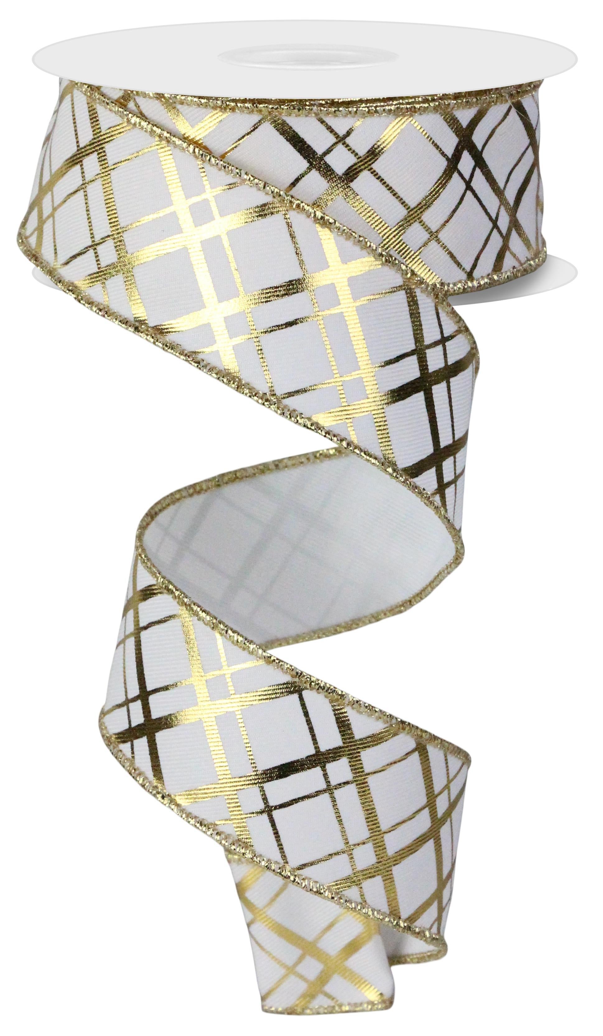 Wired Ribbon * Metallic Thick/Thin Diagonal * Gold and White * 1.5 x –  Personal Lee Yours
