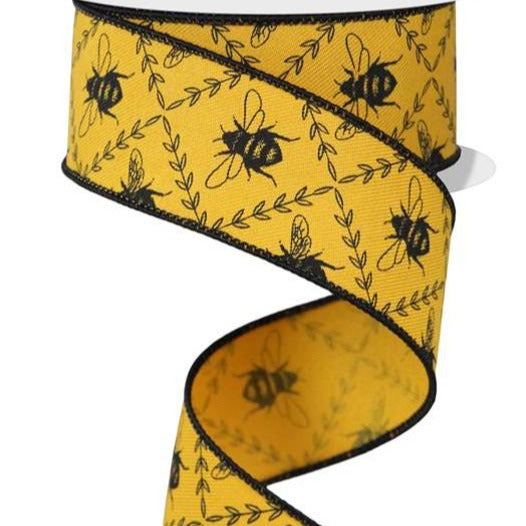 Wired Ribbon * Classic Honey Bee Trellis * Dk.Yellow and Black Diagonal Canvas * 1.5" x 10 Yards * RGE1693NC