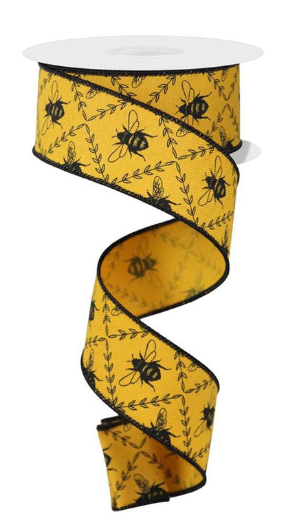 Wired Ribbon * Classic Honey Bee Trellis * Dk.Yellow and Black Diagonal Canvas * 1.5" x 10 Yards * RGE1693NC