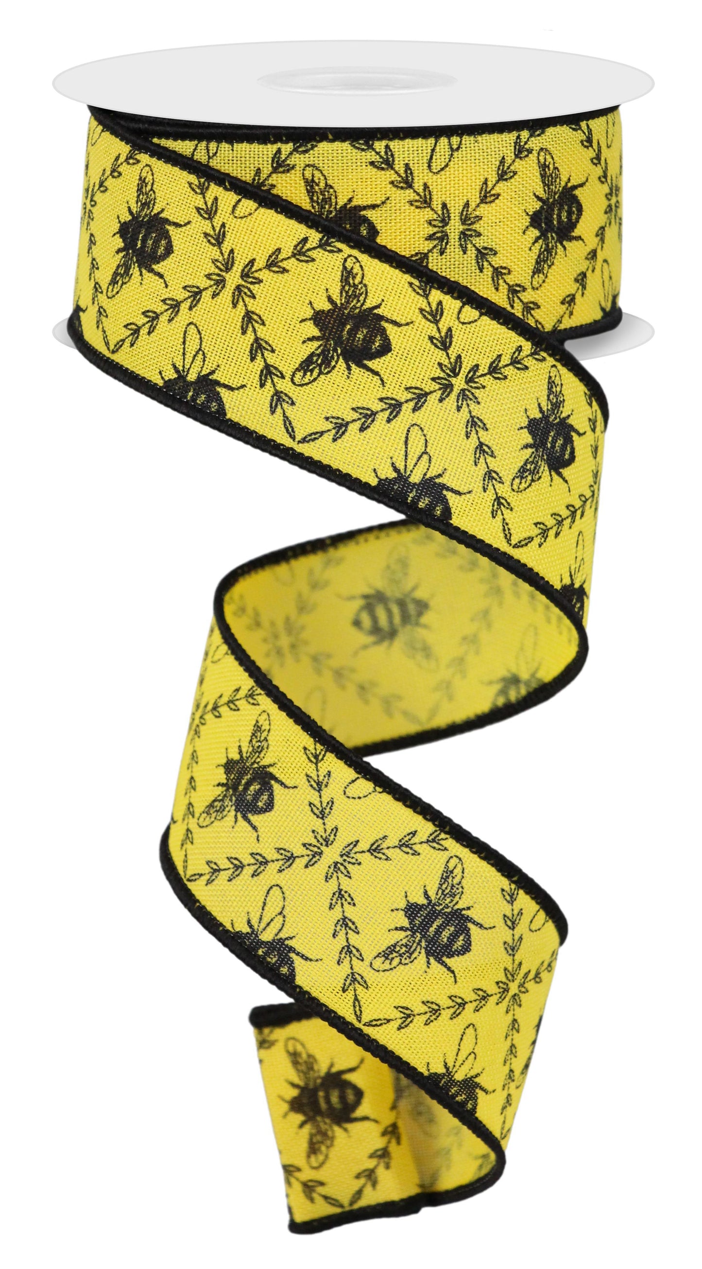 Wired Ribbon * Honey Bee Trellis * Sun Yellow and Black Diagonal Canvas * 1.5" x 10 Yards * RGE1706N6