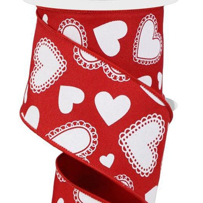 Wired Ribbon * Scallop Hearts * Red and White * 2.5" x 10 Yards * RGE172724