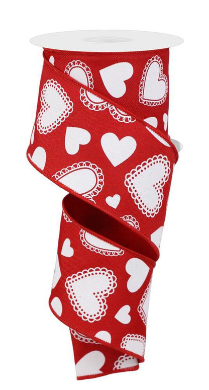 Wired Ribbon * Scallop Hearts * Red and White * 2.5" x 10 Yards * RGE172724