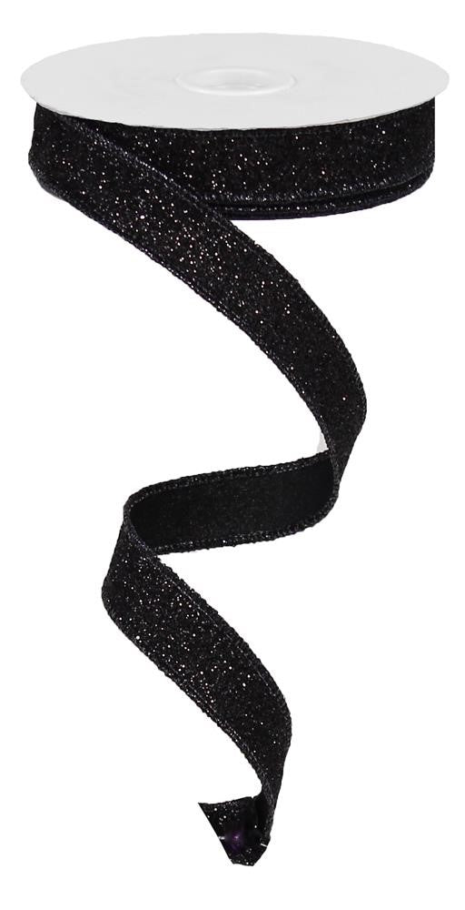 Wired Ribbon * Glitter on Fabric * Black Canvas * 5/8" x 10 Yards * RJ203002