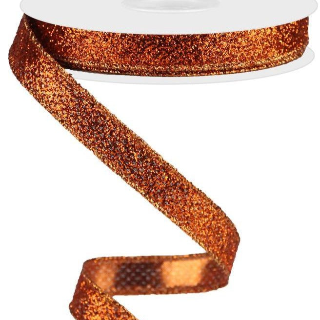 Wired Ribbon * Glitter on Fabric * Orange  Canvas * 5/8" x 10 Yards * RJ203020