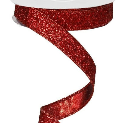 Wired Ribbon * Glitter on Metallic * Red Canvas * 5/8" x 10 Yards * RJ203024