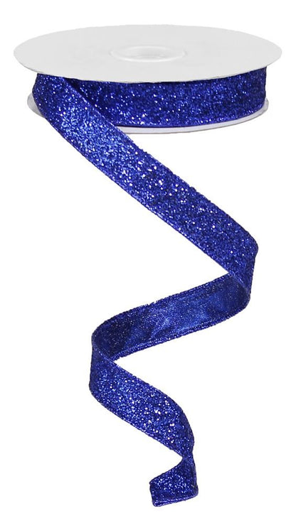 Wired Ribbon * Glitter on Metallic * Royal Blue Canvas * 5/8" x 10 Yards * RJ203025