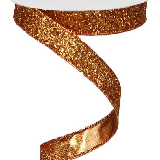 Wired Ribbon * Glitter on Metallic * Copper Canvas * 5/8" x 10 Yards * RJ203068