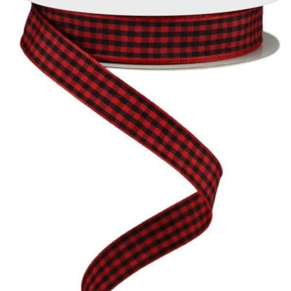 Wired Ribbon * Mini Gingham Check * Red and Black Canvas * 5/8" x 10 Yards * RJ206571