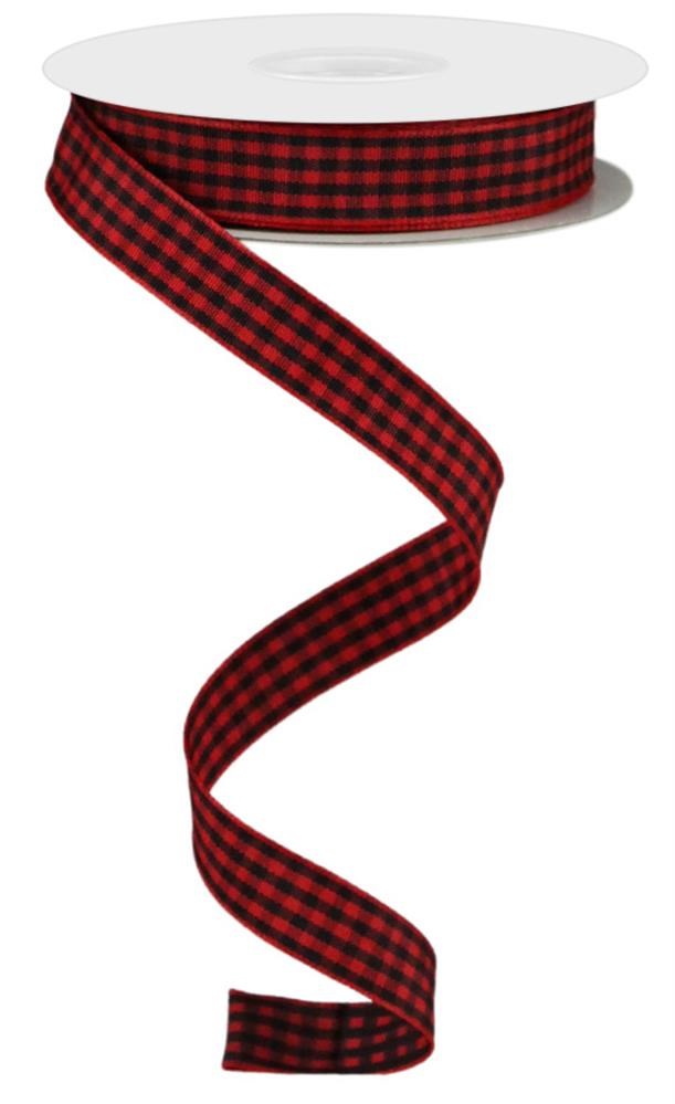 Wired Ribbon * Mini Gingham Check * Red and Black Canvas * 5/8" x 10 Yards * RJ206571