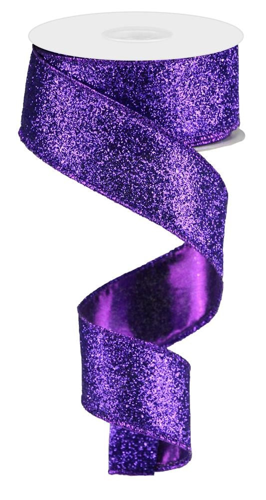 Ryg, ryg, ryg del sæt lidenskabelig Wired Ribbon * Glitter On Metallic * Purple * 1.5" x 10 Yards Canvas * –  Personal Lee Yours