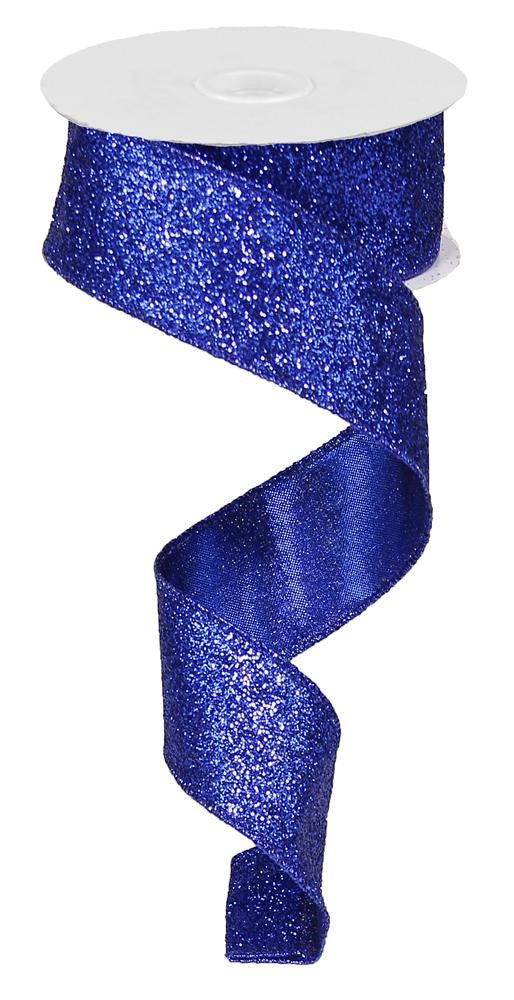 Wired Royal Blue Glitter Ribbon, Blue Wired Ribbon for Wreaths and