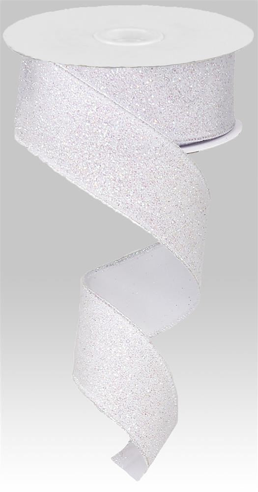 Wired Ribbon * Glitter On Fabric * Iridescent White * 1.5" x 10 Yards Canvas * RJ4031