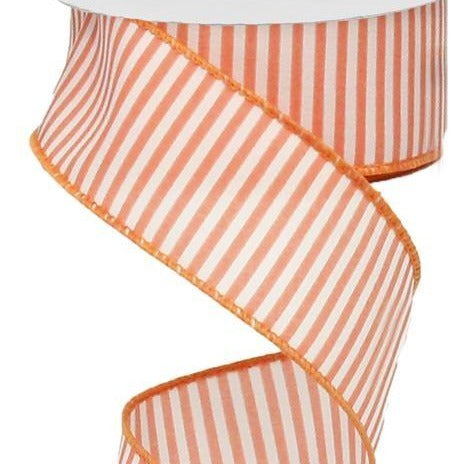 Wired Ribbon * Horizontal Stripes * Coral and White * Satin * 1.5" x 10 Yards * RX91418K