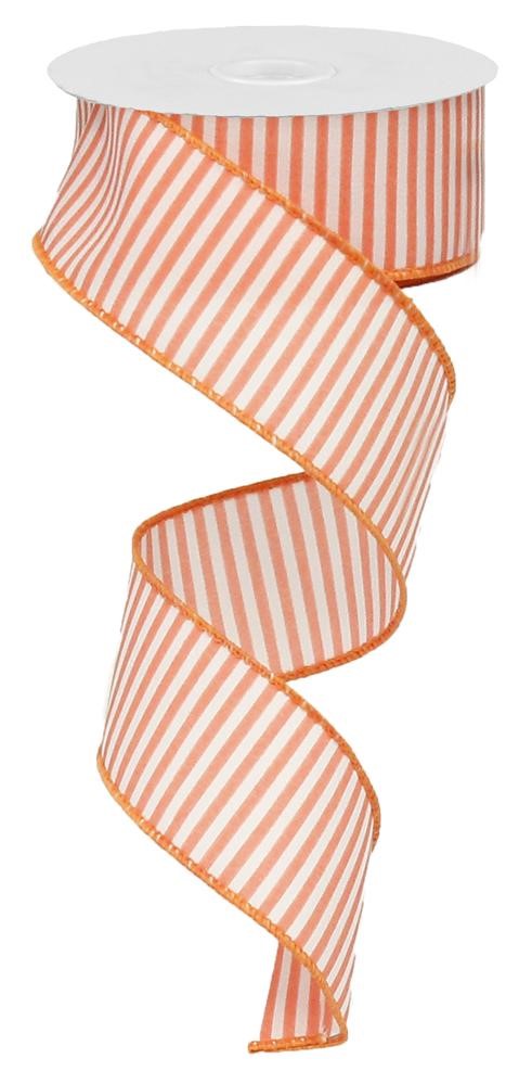 Wired Ribbon * Horizontal Stripes * Coral and White * Satin * 1.5" x 10 Yards * RX91418K