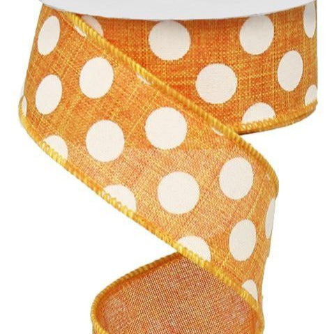 Wired Ribbon * Medium Polka Dot * Orange and White Canvas * 1.5" x 10 Yards * RX9145KJ