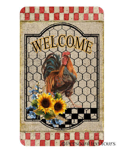 Farmhouse Wreath Sign *  Rooster Welcome * 3 Sizes * Lightweight Metal