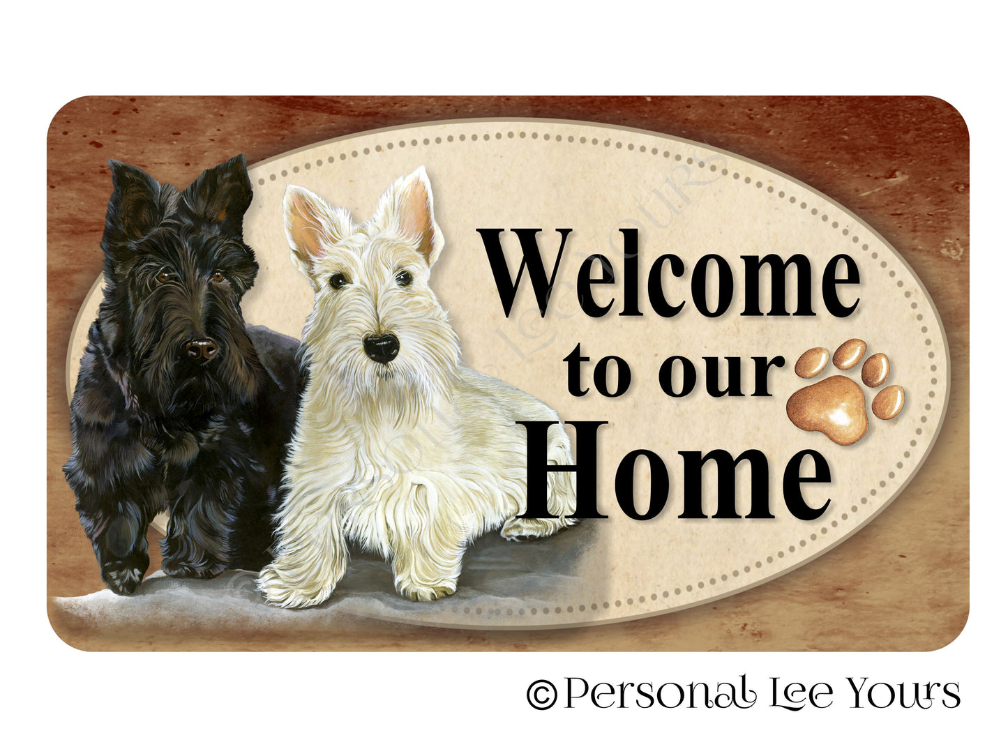Dog Wreath Sign * Welcome * Scottish Terriers * 3 Sizes * Lightweight Metal