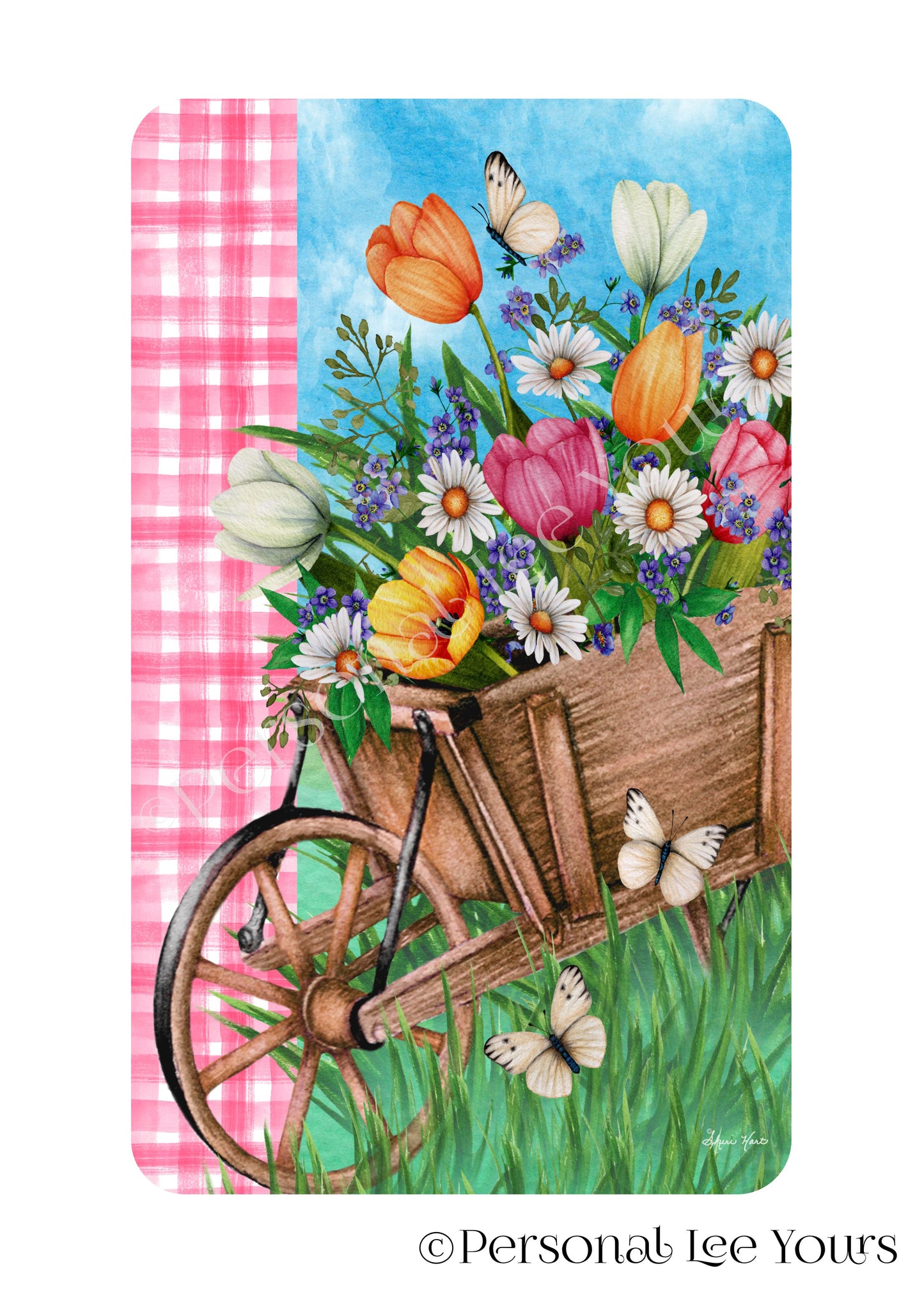 Spring Wreath Sign * Spring Wagon * Vertical * 3 Sizes * Lightweight Metal