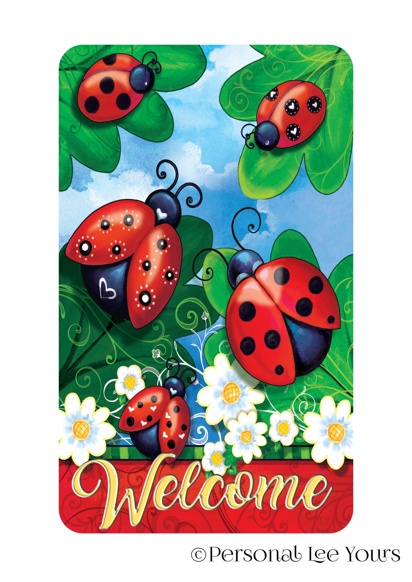 Wreath Sign * Sweet Little Ladybugs * Vertical * 4 Sizes * Lightweight Metal