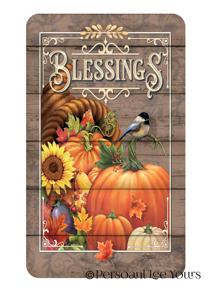 Wreath Sign * Thanksgiving Blessings  * 3 Sizes * Lightweight Metal