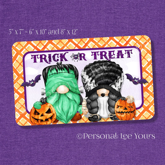 Wreath Sign * Trick Or Treat Gnomes * Mr. & Mrs. Frankenstein * 3 Sizes * Lightweight Metal