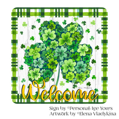 Elena Vladykina Exclusive Sign * Shamrock Flowers * Welcome * Square * 3 Sizes * Lightweight Metal