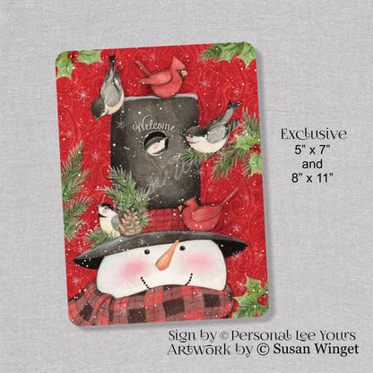 Susan Winget Exclusive Sign * Snowman * Welcome Little Friends * 2 Sizes * Lightweight Metal