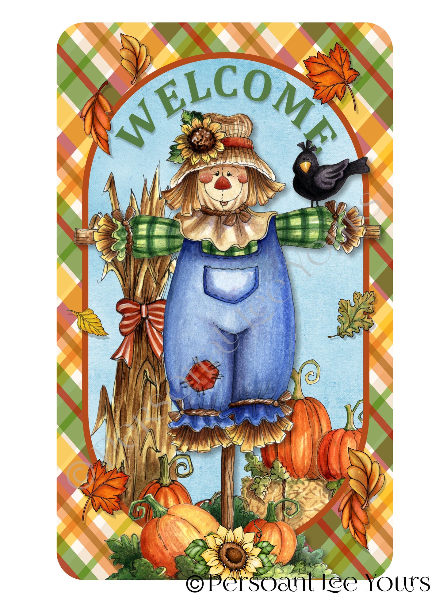 Fall Wreath Sign * Welcome Scarecrow * 3 Sizes * Lightweight Metal