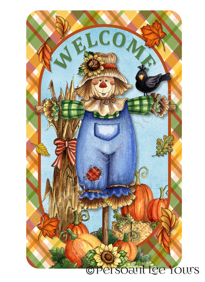 Fall Wreath Sign * Welcome Scarecrow * 3 Sizes * Lightweight Metal