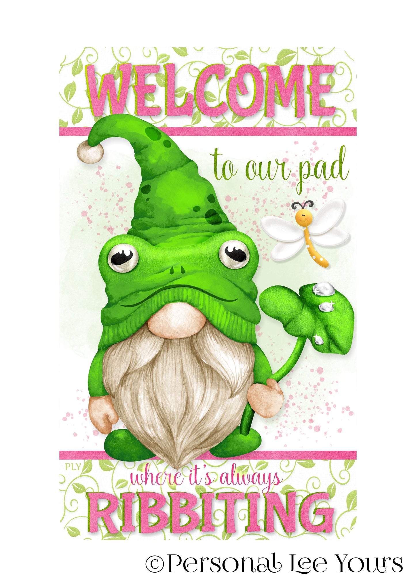 Wreath Sign * Frog/Gnome * Welcome To Our Pad * 4 Sizes * Vertical * Lightweight Metal