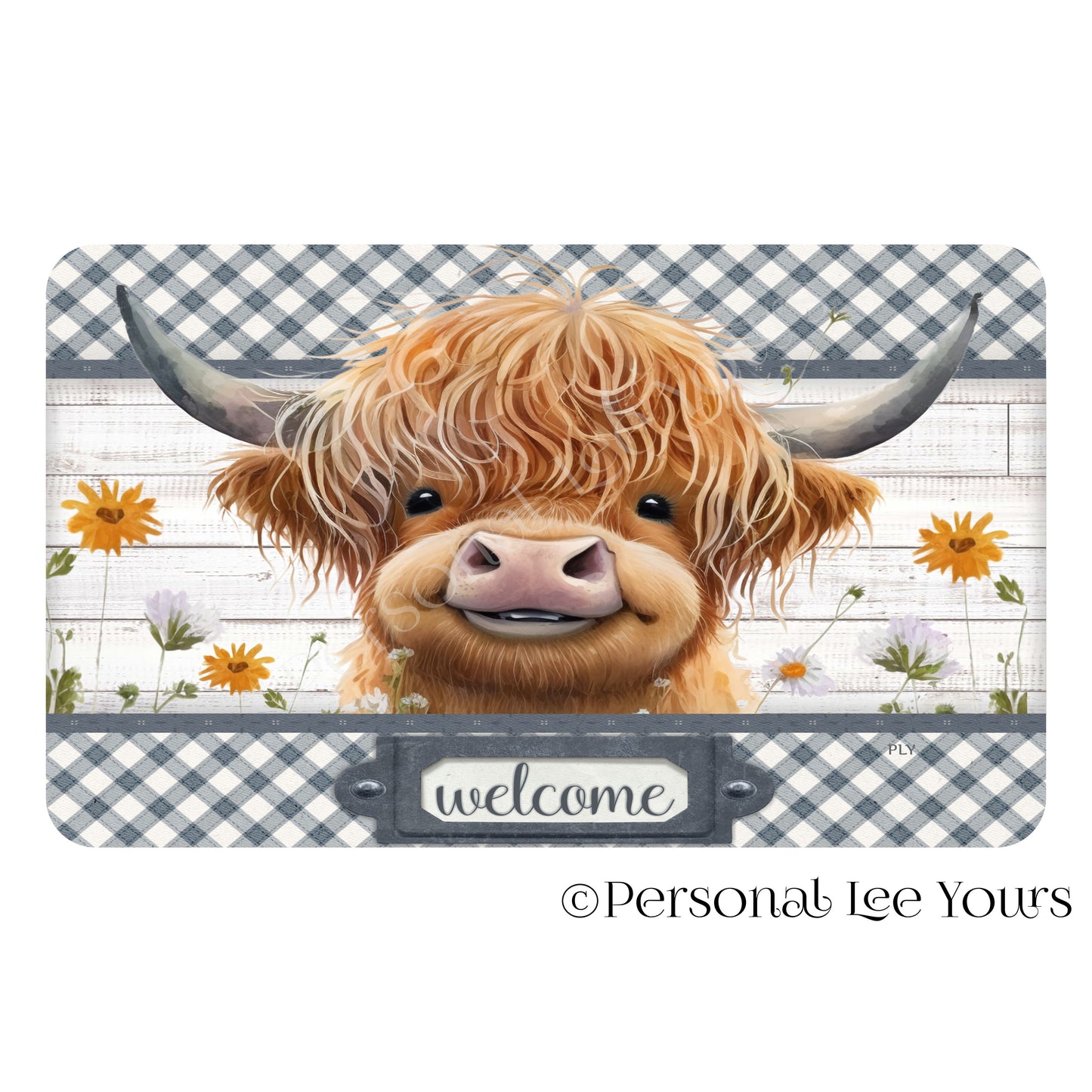 Wreath Sign * Welcome Farmhouse Highland Cow * 4 Sizes * Horizontal * Lightweight Metal