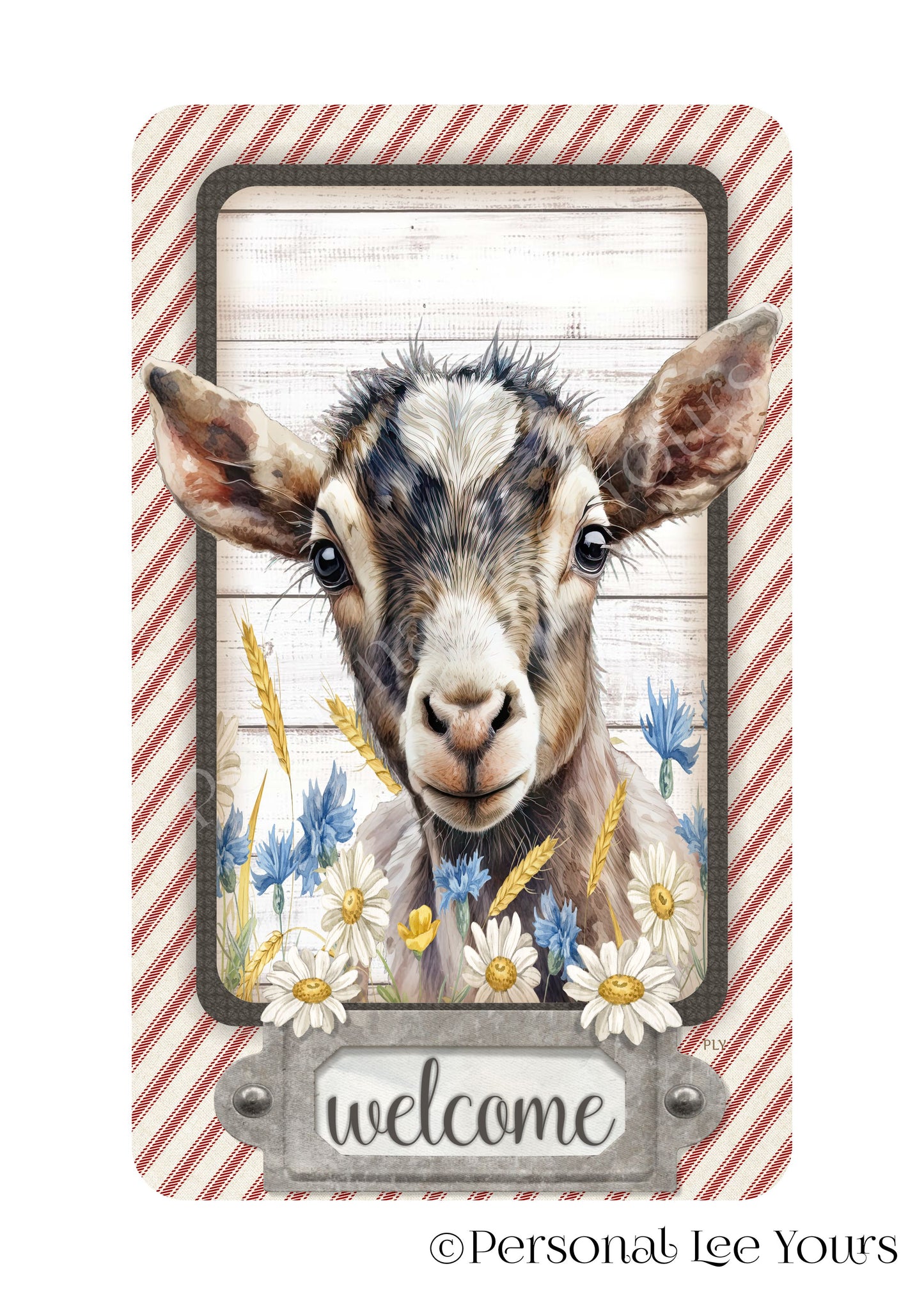 Wreath Sign * Welcome Farmhouse Goat * 4 Sizes * Vertical * Lightweight Metal