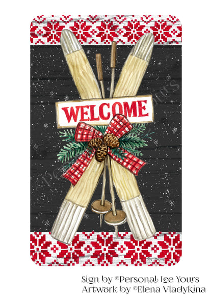 Elena Vladykina Exclusive Sign * Winter Skis Welcome * Vertical * 4 Sizes * Lightweight Metal