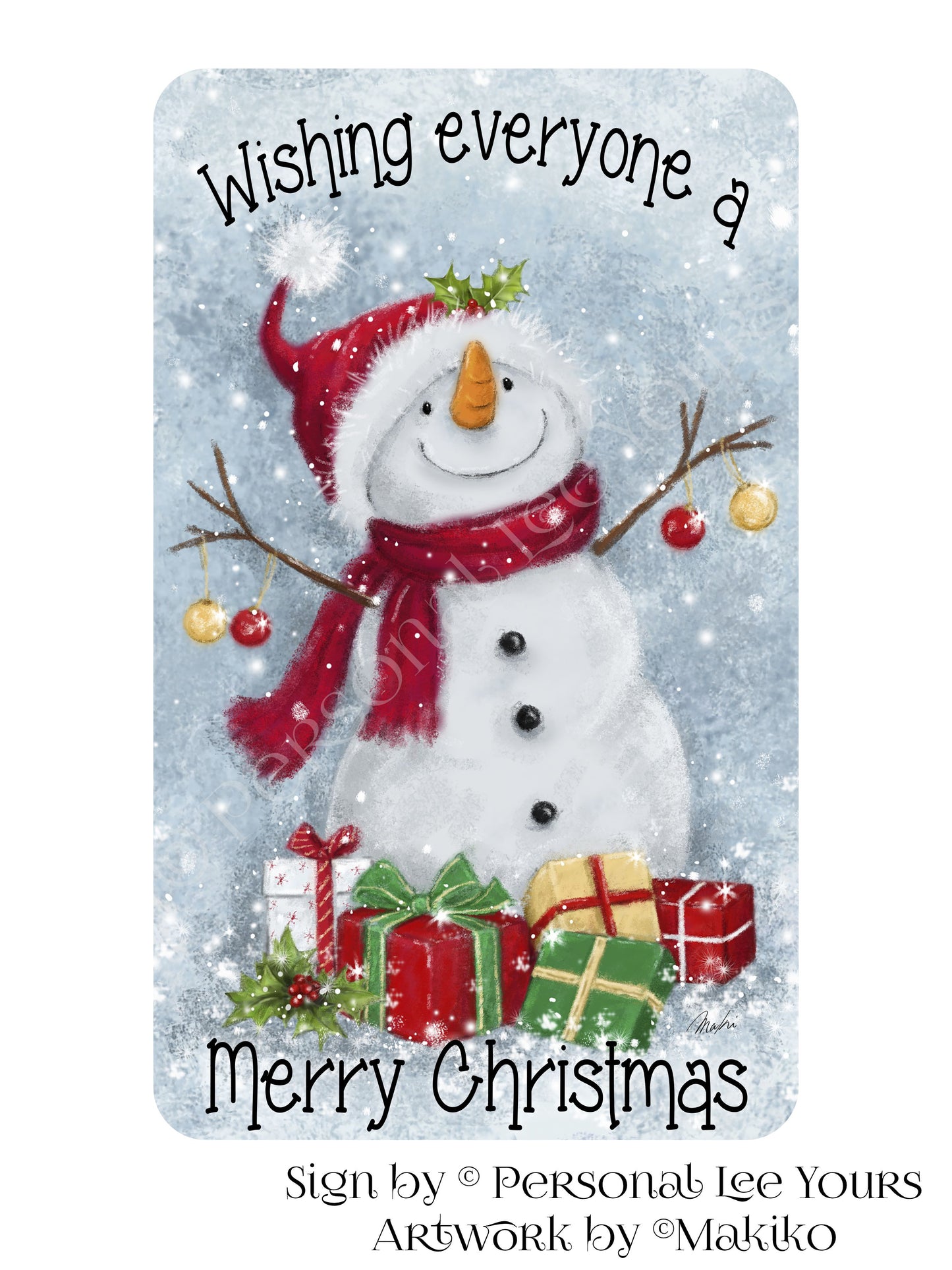 Makiko Exclusive Sign * Wishing Everyone A Merry Christmas Snowman * 3 Sizes * Lightweight Metal