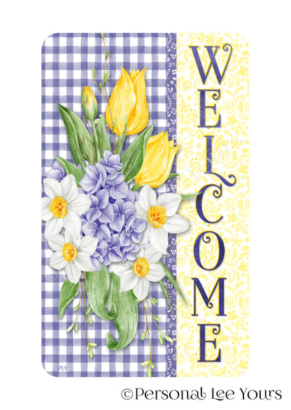Wreath Sign * Yellow Tulips and Daffodils  * 4 Sizes * Vertical * Lightweight Metal