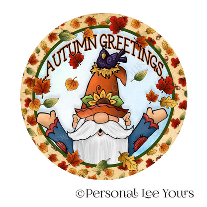 Fall Wreath Sign * Autumn Greetings * Gnome * Round * Lightweight Metal