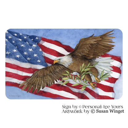 Susan Winget Exclusive Sign * America Eagle with Flag * Horizontal * 4 Sizes * Lightweight Metal