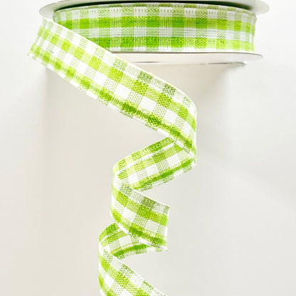 Wired Ribbon * Gingham Check * Apple Green and White Canvas * 5/8" x 10 Yards * RGE120733