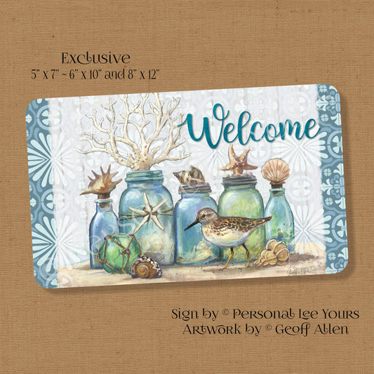 Geoff Allen Exclusive Sign * Beach And The Mason Jars * Light Background * Horizontal * 3 Sizes * Lightweight Metal