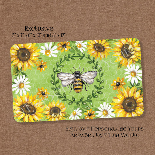 Tina Wenke Exclusive Sign * Bumblebee and Sunflowers * Horizontal * 3 Sizes * Lightweight Metal
