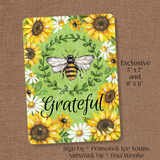 Tina Wenke Exclusive Sign * Bumblebee and Sunflowers * Vertical * 2 Sizes * Lightweight Metal