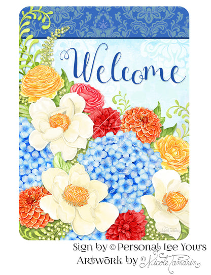 Nicole Tamarin Exclusive Sign * Bright Bloom Welcome * 2 Sizes * Lightweight Metal