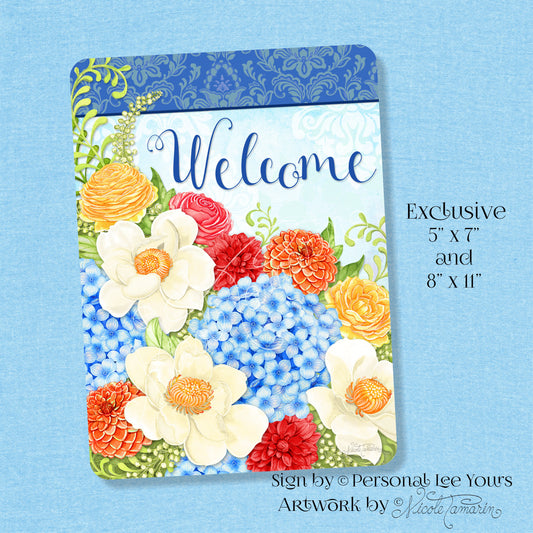 Nicole Tamarin Exclusive Sign * Bright Bloom Welcome * 2 Sizes * Lightweight Metal