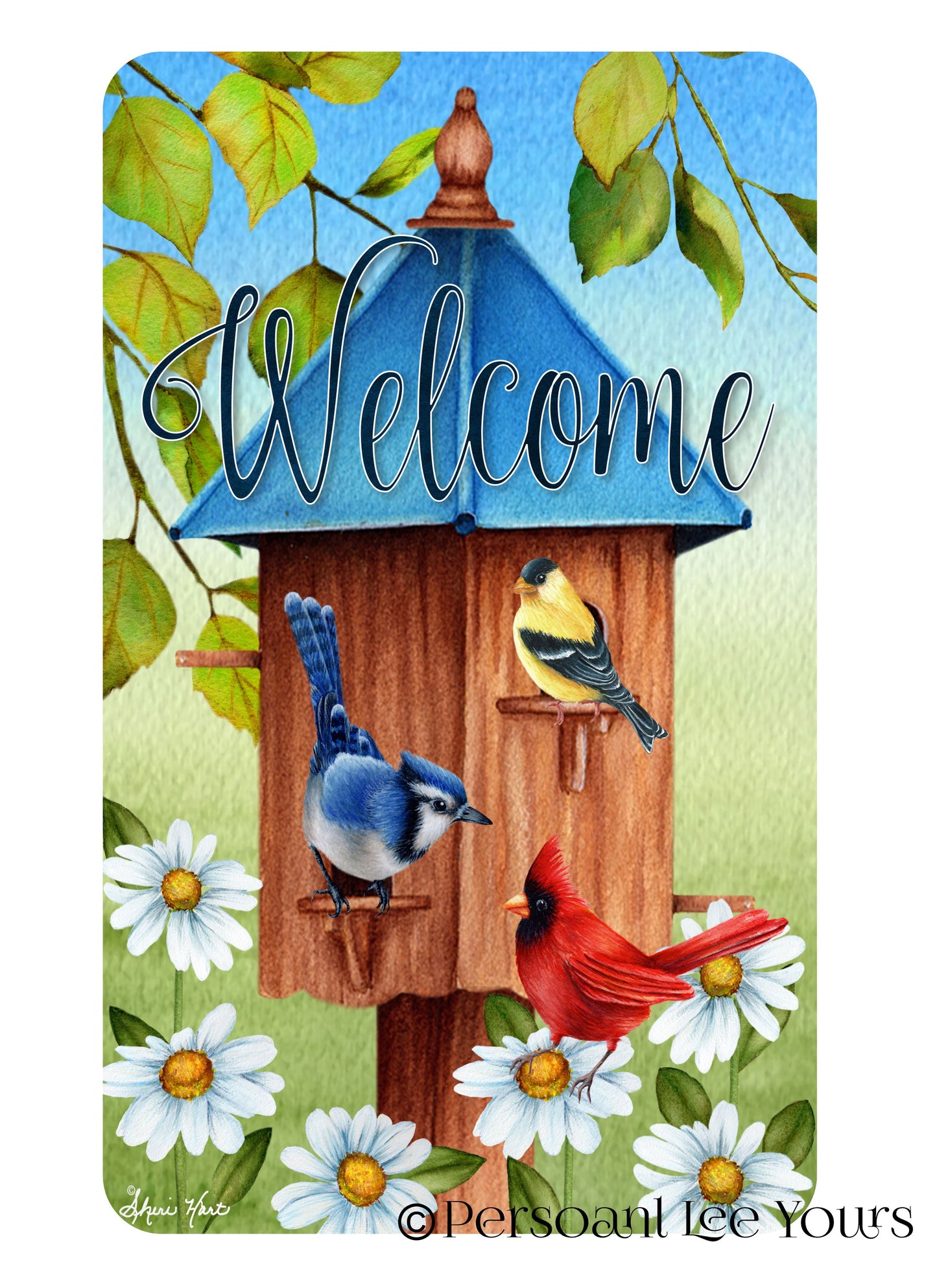 Welcome Wreath Sign * Bird Trio * 3 Sizes * Lightweight Metal