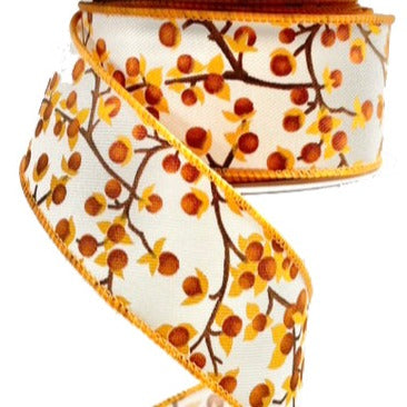 Wired Ribbon * Bittersweet * Ivory, Mustard, Orange, Rust and Brown * 1.5" x 10 Yards * Canvas * RGE135530