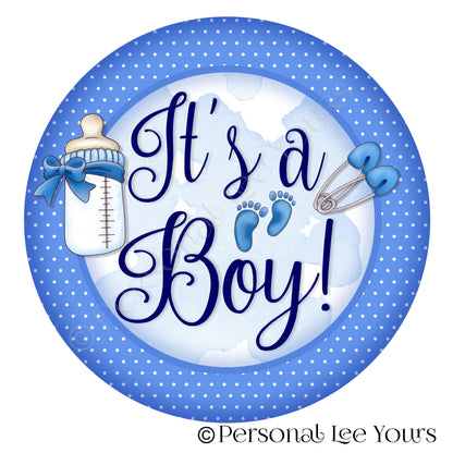 Wreath Sign * It's A Boy! * Round * Lightweight Metal