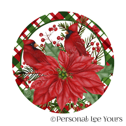 Christmas Wreath Sign * Cardinals and Poinsetta * Round * Lightweight