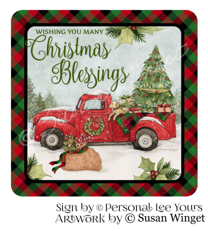Susan Winget Exclusive Sign * Wishing You Many Christmas Blessings * Red Truck * 3 Sizes * Lightweight Metal