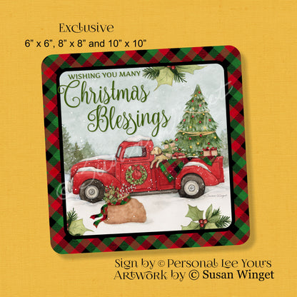 Susan Winget Exclusive Sign * Wishing You Many Christmas Blessings * Red Truck * 3 Sizes * Lightweight Metal