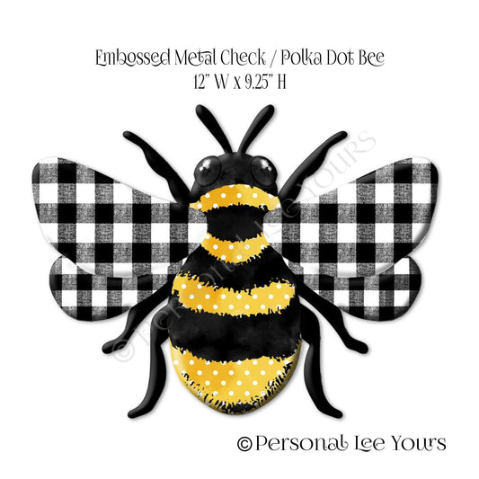 Wreath Accent * Plaid and Polka Dot Bee * Embossed Metal * 12" W  x 9.25" H  * Lightweight MD0673